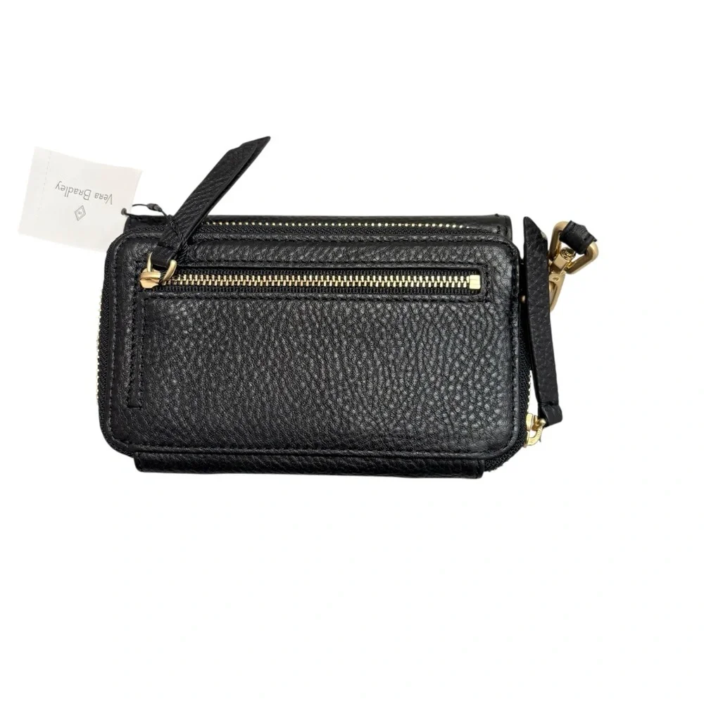 Vera Bradley black leather wristlet clutch bag nwt new